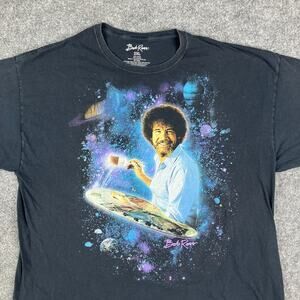 Bob Ross T-Shirt Mens 2XL Black Space Galaxy Painter Art Graphic Cotton Tee